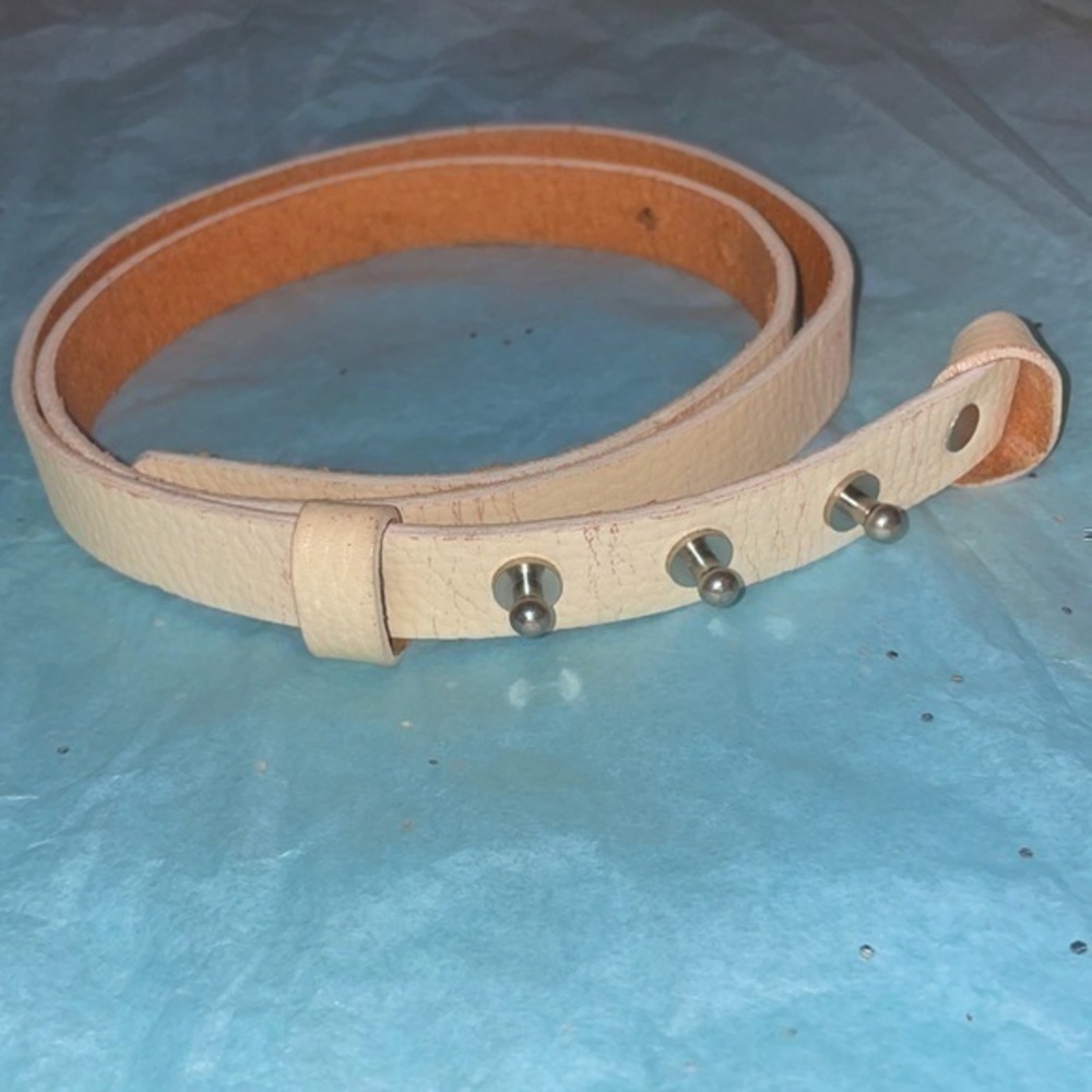 Handmade Genuine Leather Hip Belt no buckle button studs natural gently preloved - Picture 11 of 12